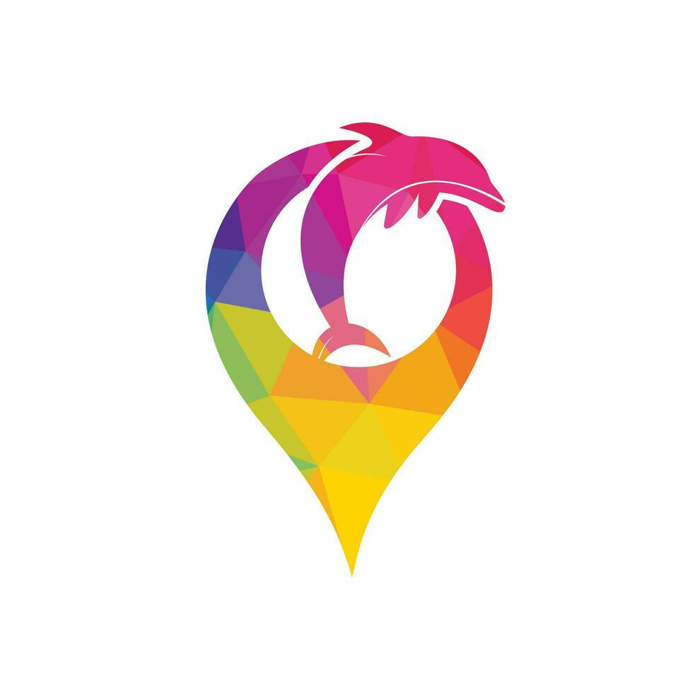 logotipo de vector de delfín con diseño de puntero gps. plantilla de diseño de logotipo de vector de delfín y gps.