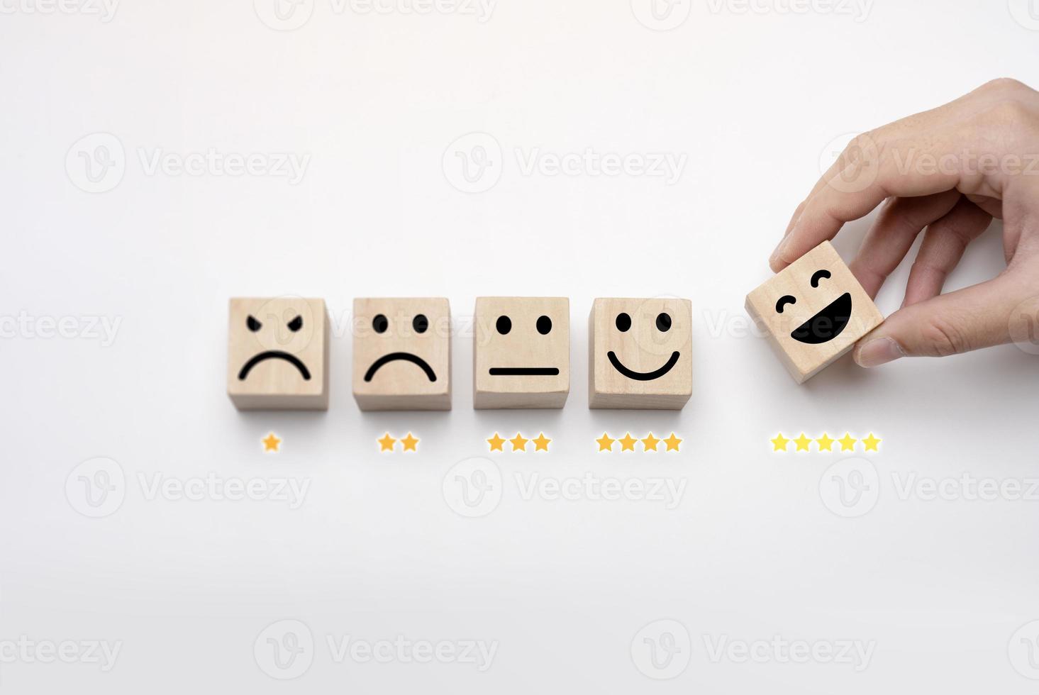 Best service rating, Customer Experience Concept, The hand of the customer rated the highest satisfaction with 5-star rating. photo