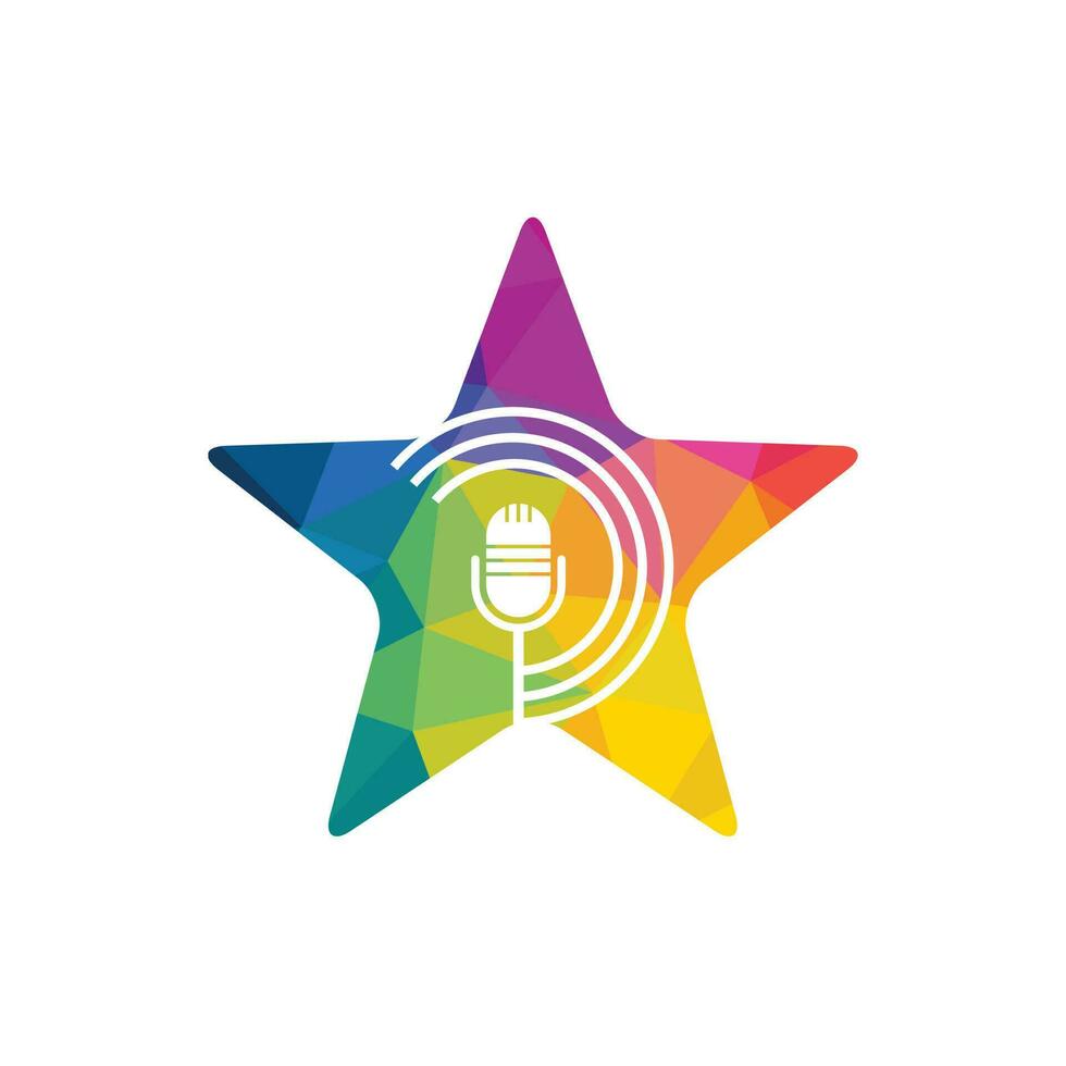 Star Podcast logo design. Studio table microphone with broadcast icon design. vector