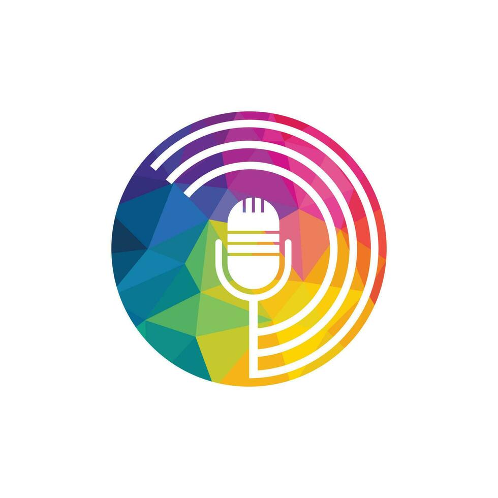 Podcast logo design. Studio table microphone with broadcast icon design. vector