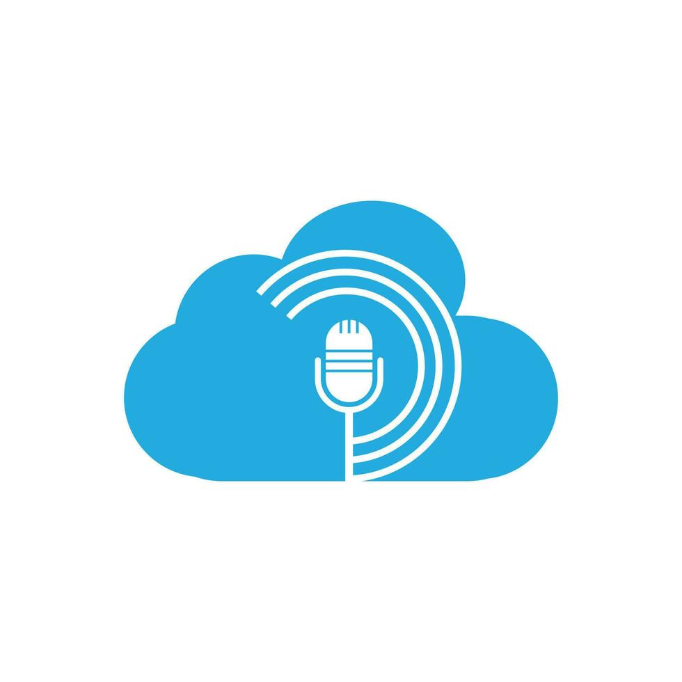 Podcast and cloud logo design. Studio table microphone with broadcast icon design. vector