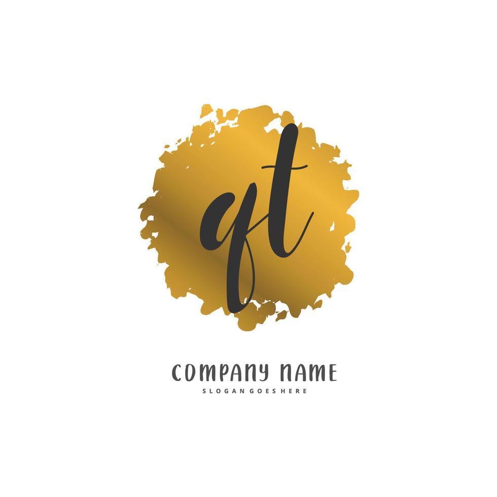 QT Initial handwriting and signature logo design with circle. Beautiful design handwritten logo for fashion, team, wedding, luxury logo. vector