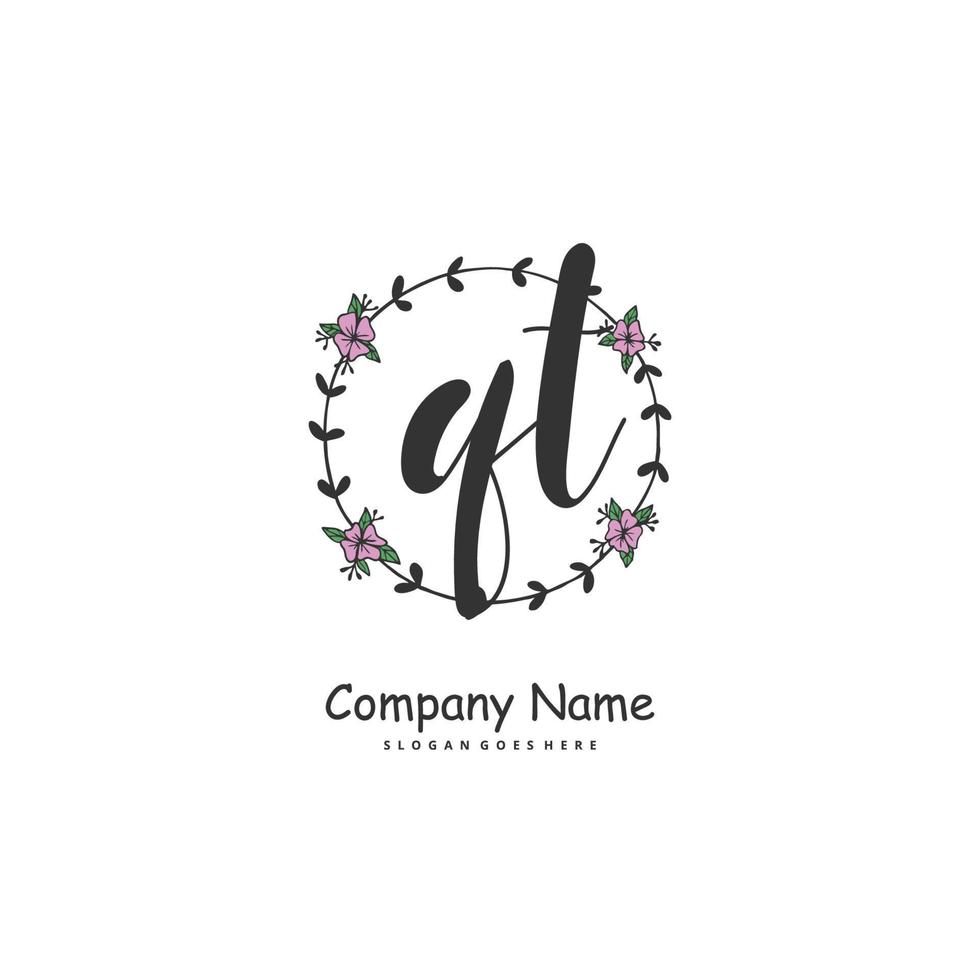 QT Initial handwriting and signature logo design with circle. Beautiful design handwritten logo for fashion, team, wedding, luxury logo. vector