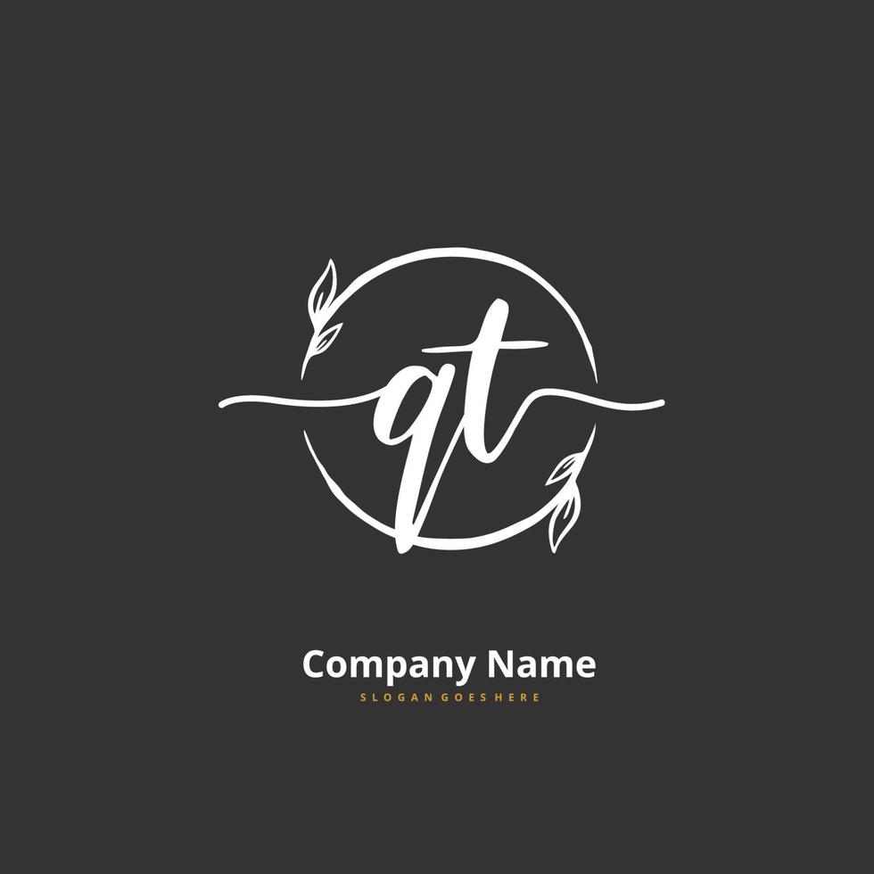 QT Initial handwriting and signature logo design with circle. Beautiful design handwritten logo for fashion, team, wedding, luxury logo. vector