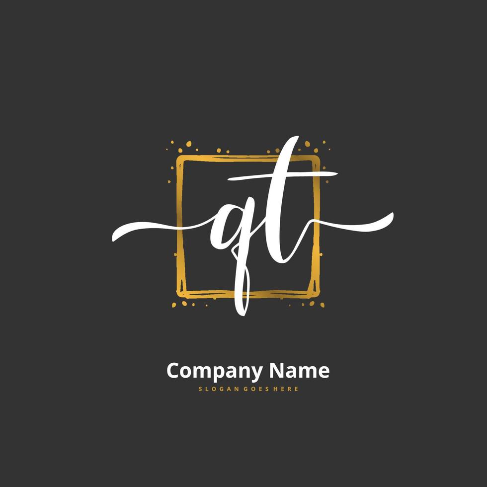 QT Initial handwriting and signature logo design with circle. Beautiful design handwritten logo for fashion, team, wedding, luxury logo. vector