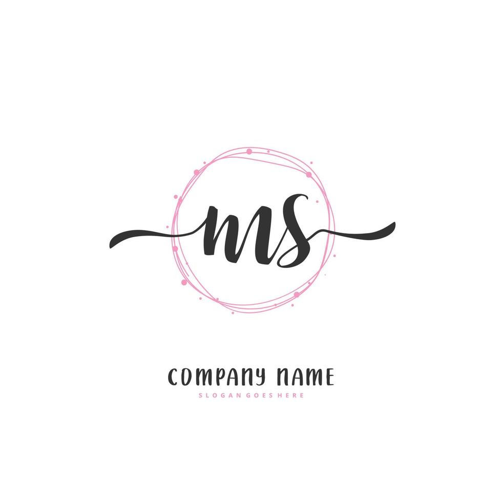 MS escritura a mano inicial y diseño de logotipo de firma con círculo. hermoso diseño de logotipo escrito a mano para moda, equipo, boda, logotipo de lujo. vector