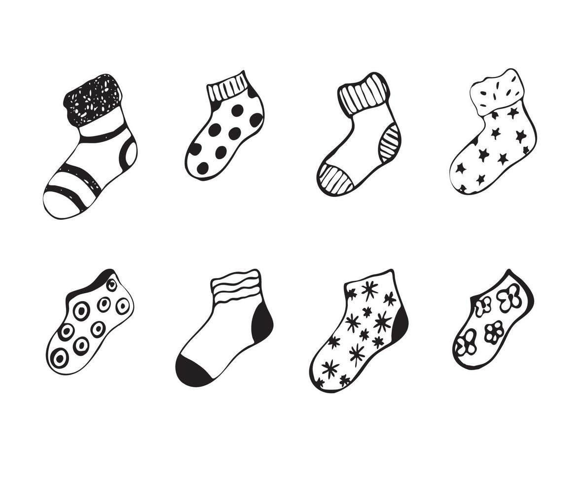 black and white doodle illustration of warm socks vector