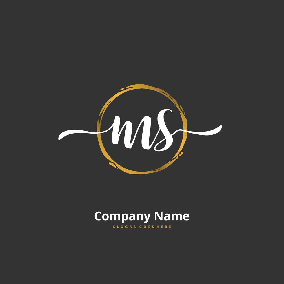 MS Initial handwriting and signature logo design with circle. Beautiful design handwritten logo for fashion, team, wedding, luxury logo. vector