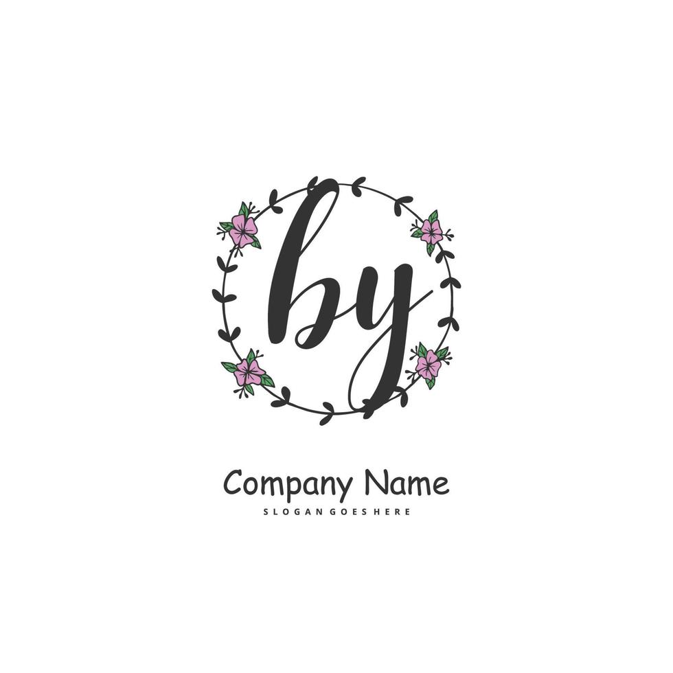 BY Initial handwriting and signature logo design with circle. Beautiful design handwritten logo for fashion, team, wedding, luxury logo. vector