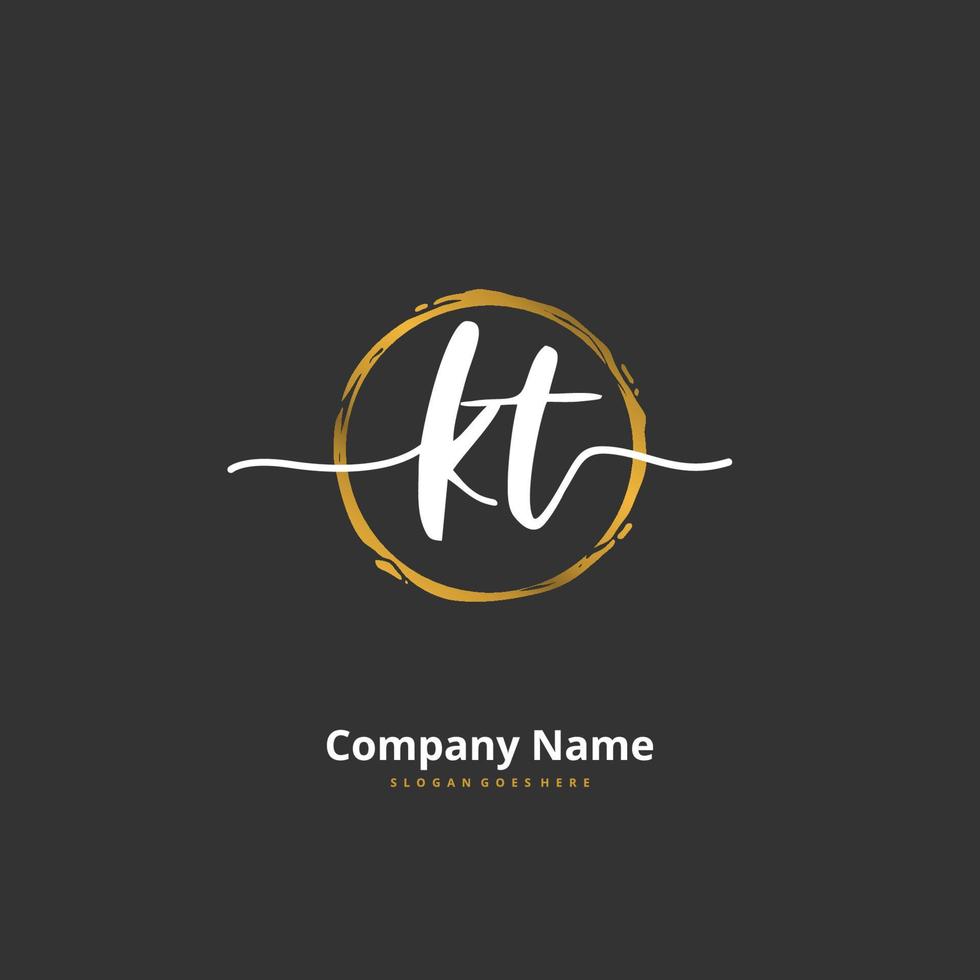 KT Initial handwriting and signature logo design with circle. Beautiful design handwritten logo for fashion, team, wedding, luxury logo. vector