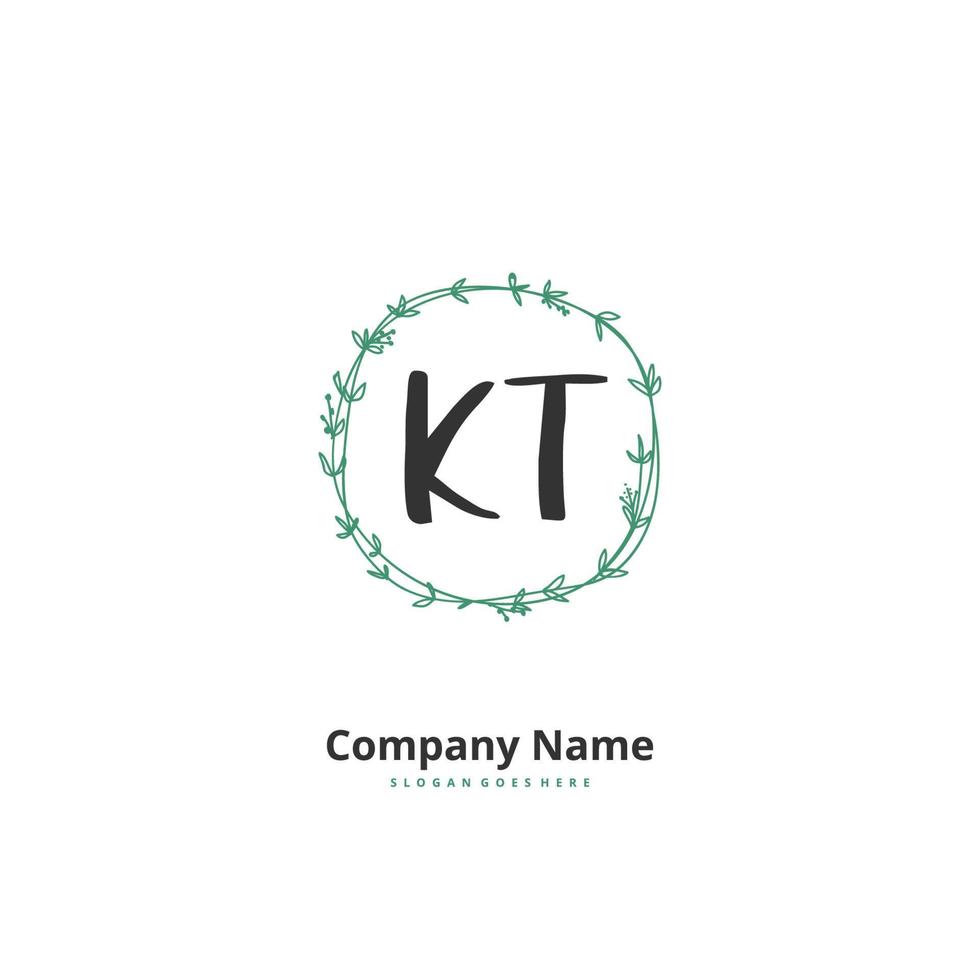 KT Initial handwriting and signature logo design with circle. Beautiful design handwritten logo for fashion, team, wedding, luxury logo. vector