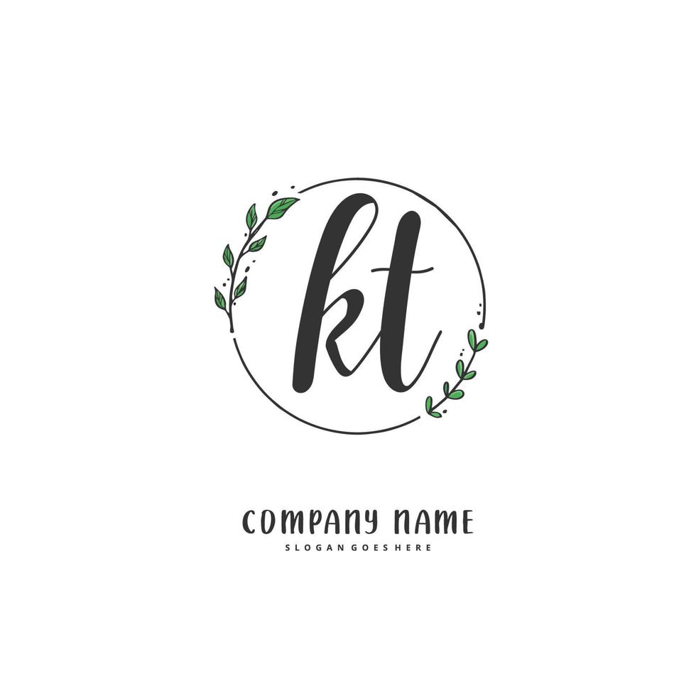 KT Initial handwriting and signature logo design with circle. Beautiful design handwritten logo for fashion, team, wedding, luxury logo. vector
