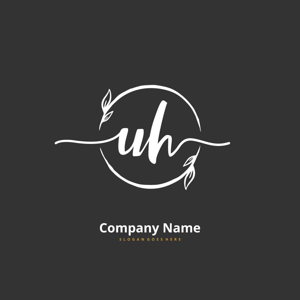 UH Initial handwriting and signature logo design with circle. Beautiful design handwritten logo for fashion, team, wedding, luxury logo. vector