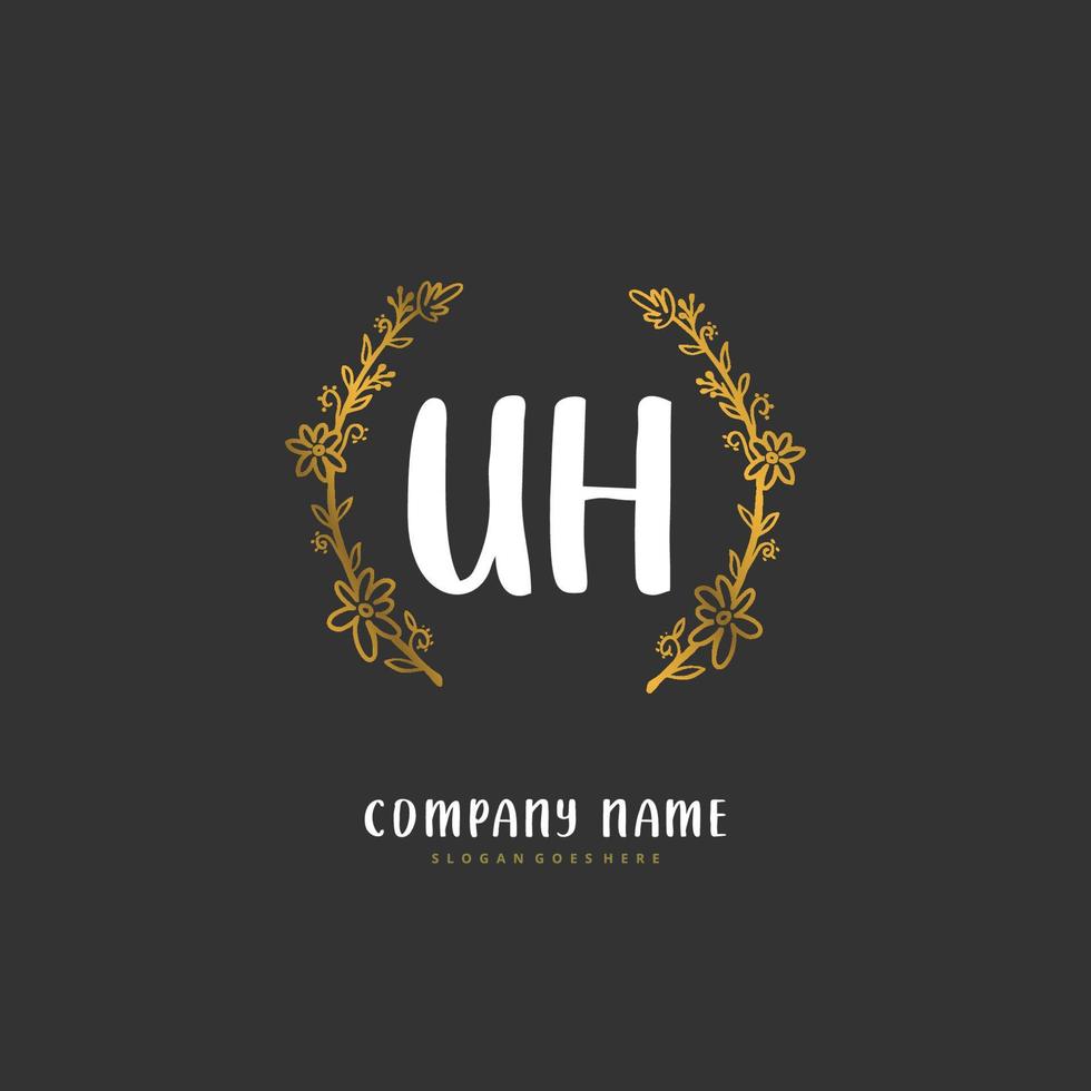 uh letra inicial y diseño de logotipo de firma con círculo. hermoso diseño de logotipo escrito a mano para moda, equipo, boda, logotipo de lujo. vector