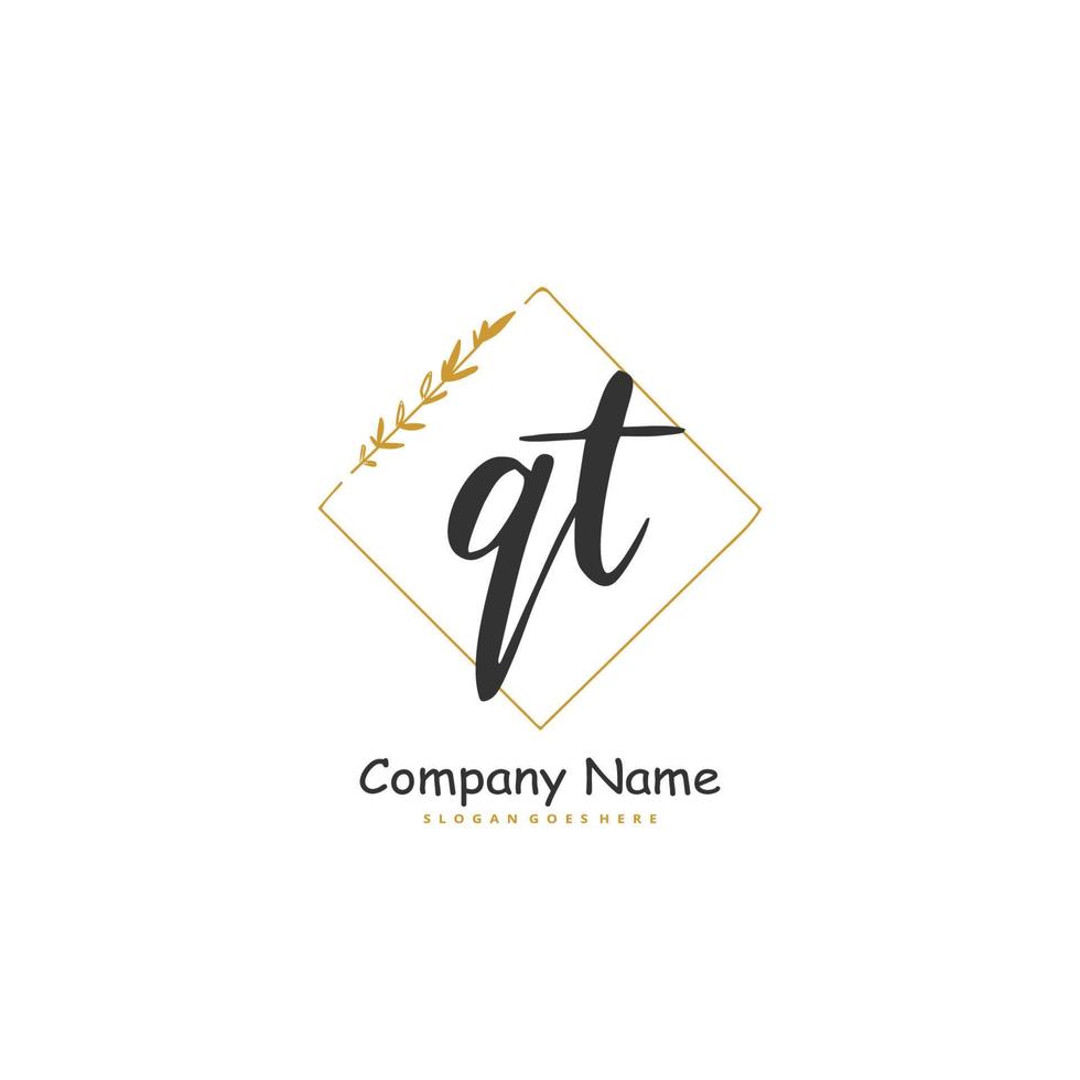 QT Initial handwriting and signature logo design with circle. Beautiful design handwritten logo for fashion, team, wedding, luxury logo. vector