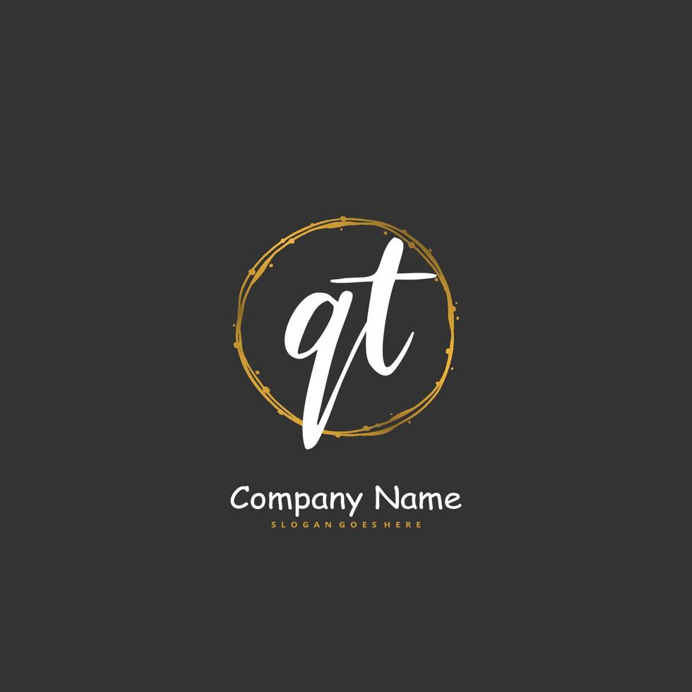 QT Initial handwriting and signature logo design with circle. Beautiful design handwritten logo for fashion, team, wedding, luxury logo. vector