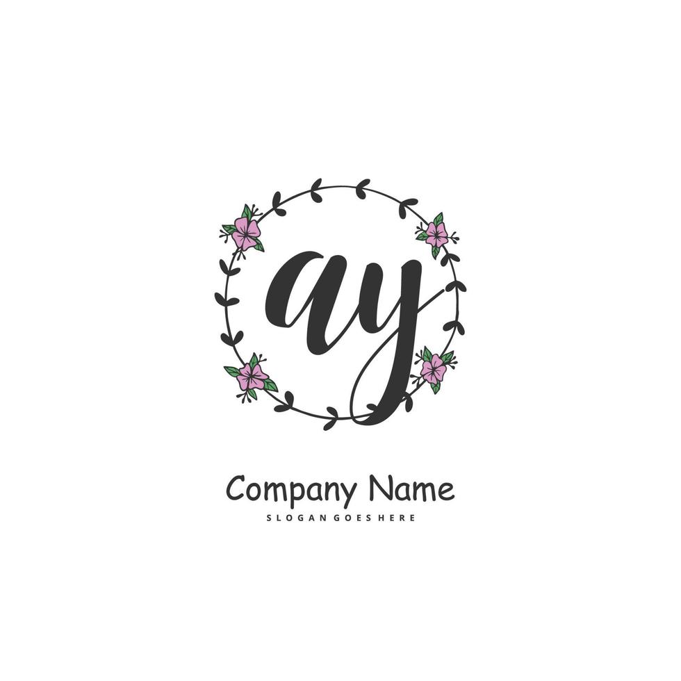 AY Initial handwriting and signature logo design with circle. Beautiful