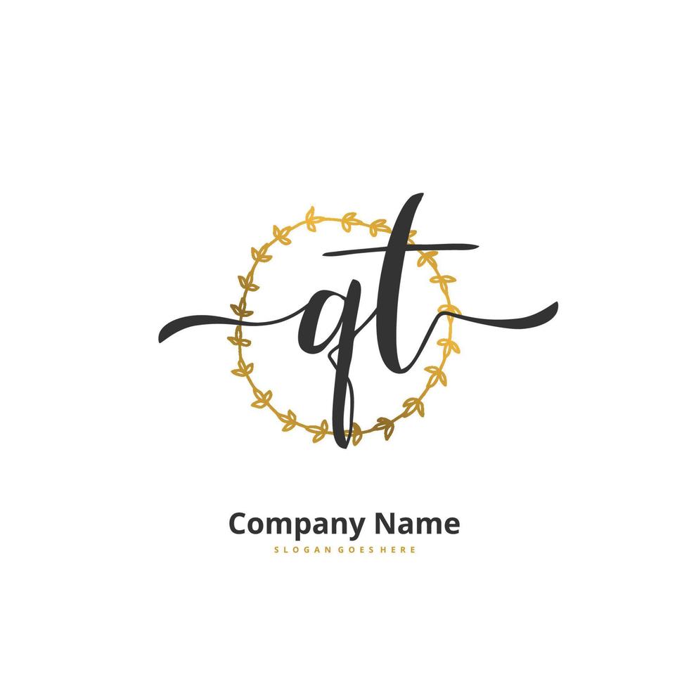 QT Initial handwriting and signature logo design with circle. Beautiful design handwritten logo for fashion, team, wedding, luxury logo. vector