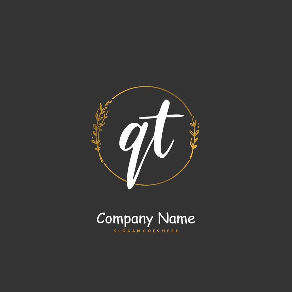 QT Initial handwriting and signature logo design with circle. Beautiful design handwritten logo for fashion, team, wedding, luxury logo. vector