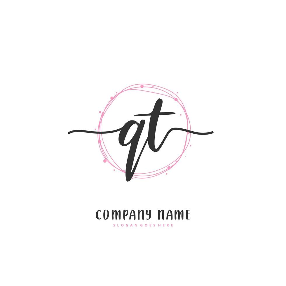 QT Initial handwriting and signature logo design with circle. Beautiful design handwritten logo for fashion, team, wedding, luxury logo. vector