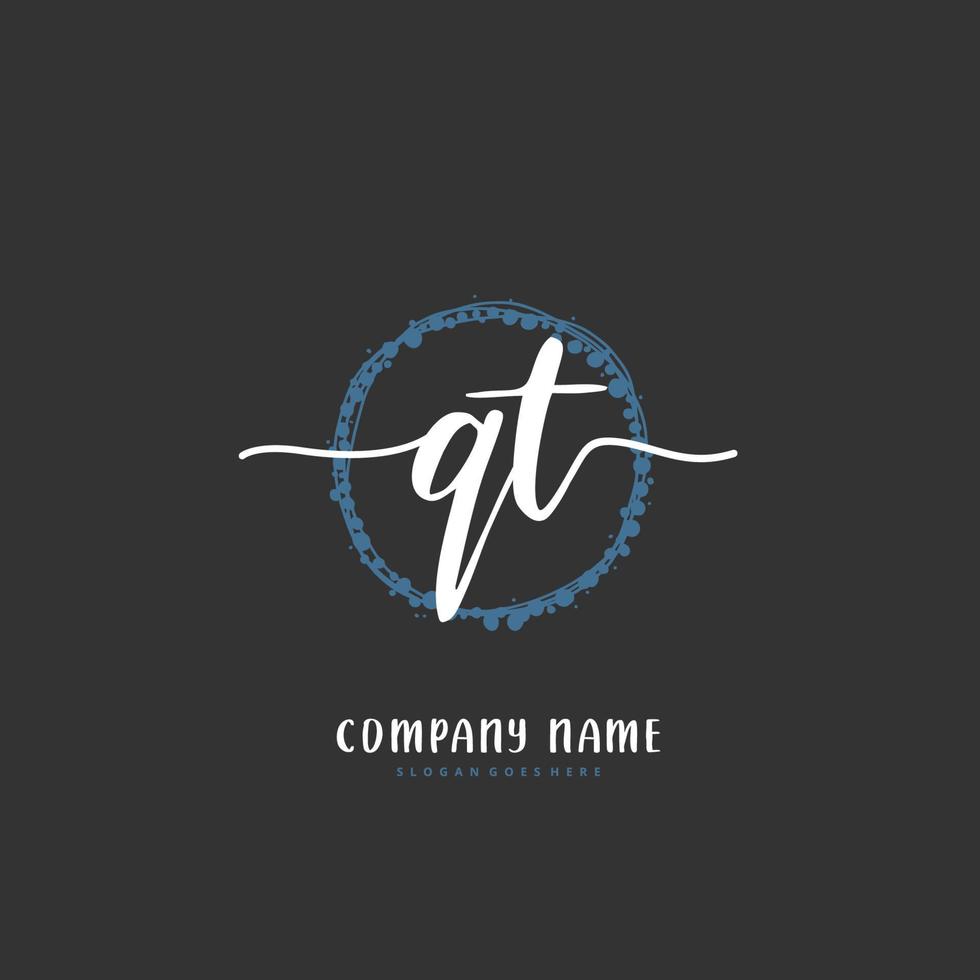 QT Initial handwriting and signature logo design with circle. Beautiful design handwritten logo for fashion, team, wedding, luxury logo. vector