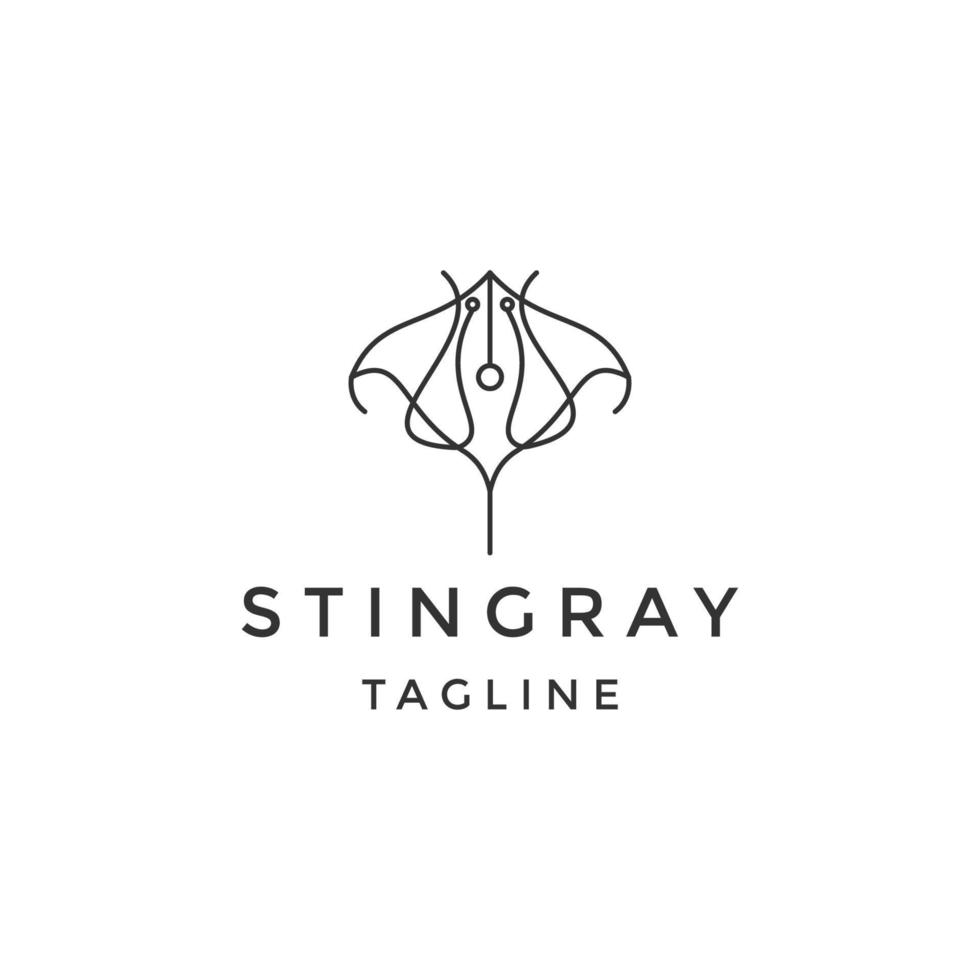 Stingray fish line logo design template flat vector