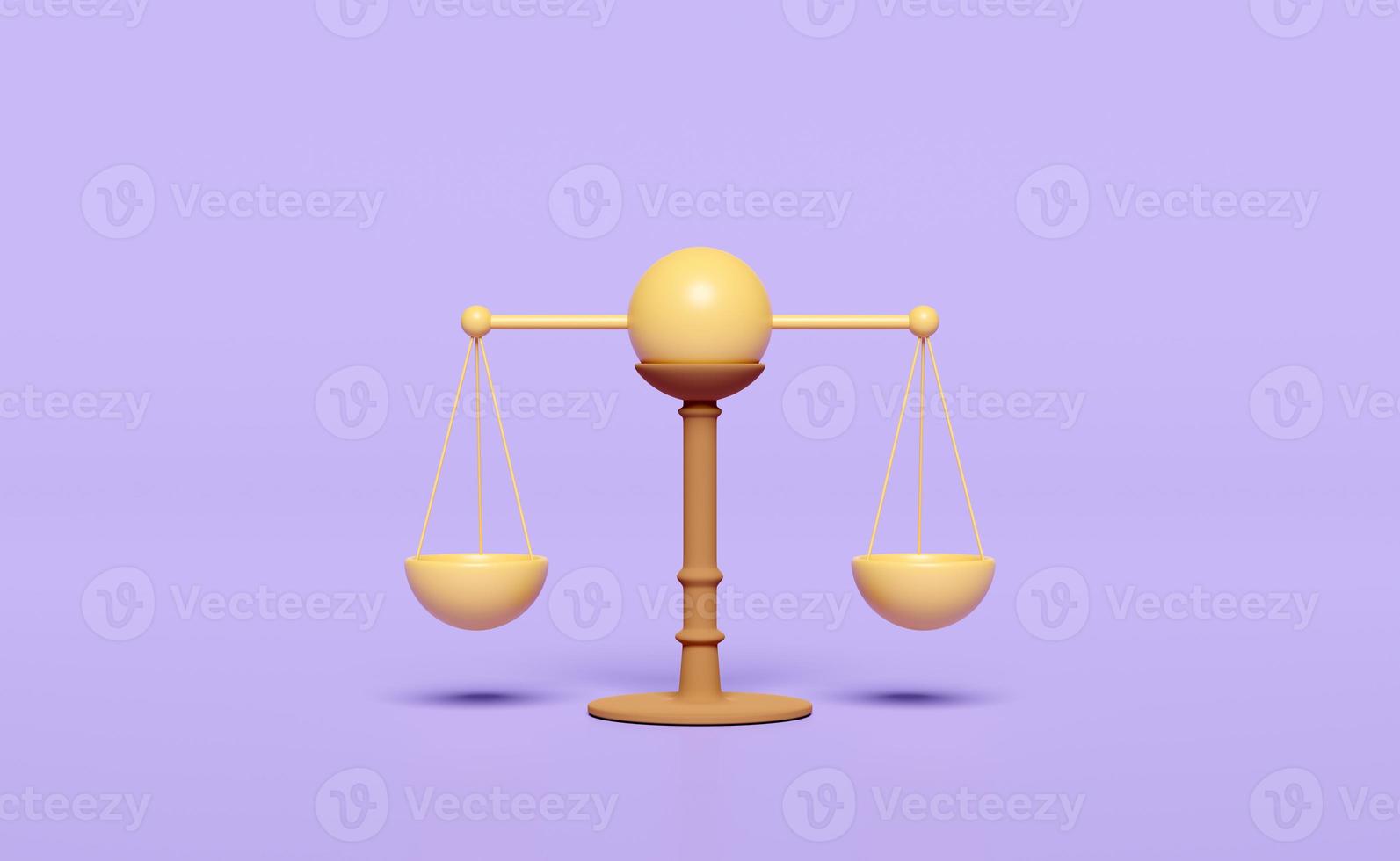 3D justice scales icon isolated on purple background. law, justice system symbol concept, 3d render illustration photo