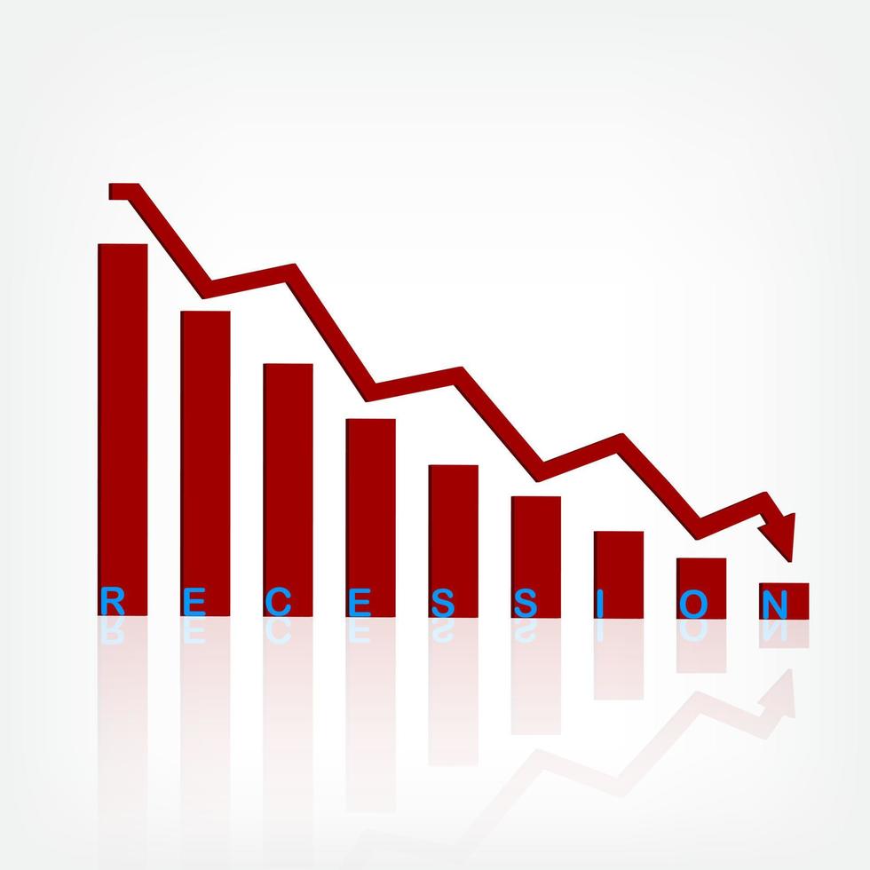 antecedentes de recesión mundial. ilustración de la recesión económica con el símbolo de la flecha roja cayendo vector