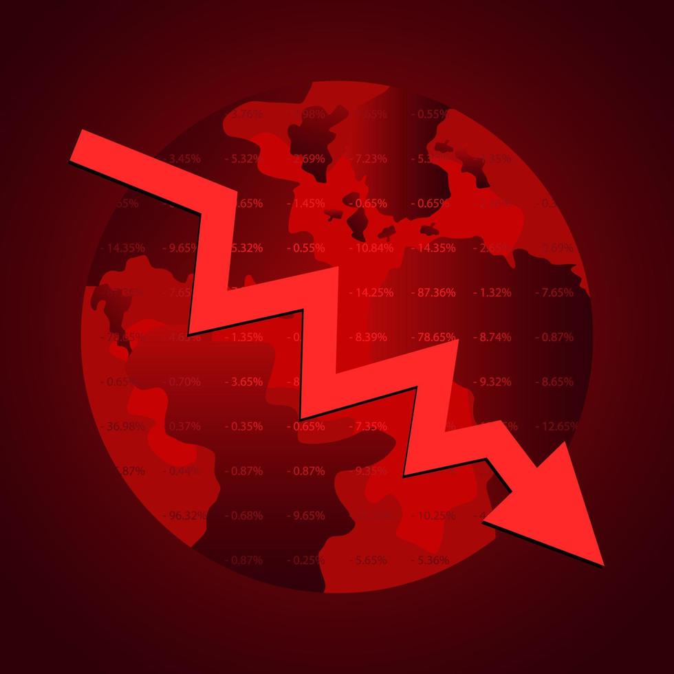 antecedentes de recesión mundial. ilustración de la recesión económica con el símbolo de la flecha roja cayendo vector