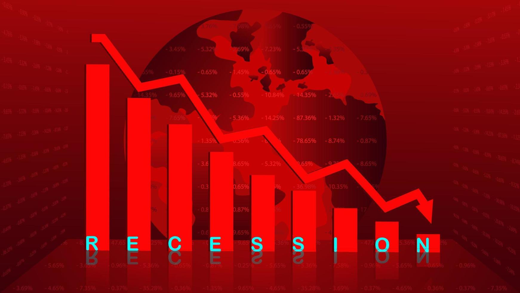 antecedentes de recesión mundial. ilustración de la recesión económica con el símbolo de la flecha roja cayendo vector