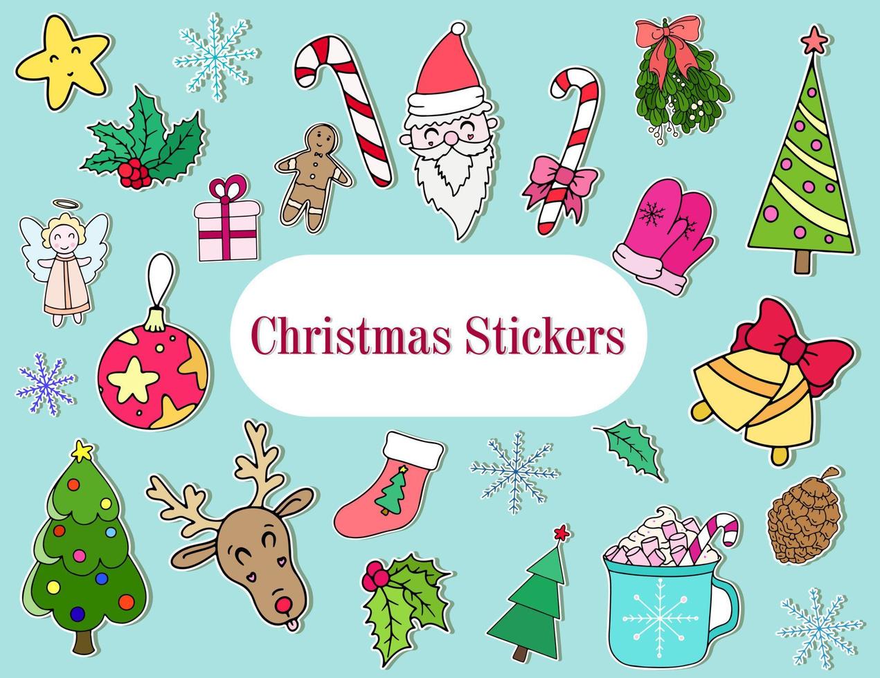 Christmas and new year stickers vector doodle icon