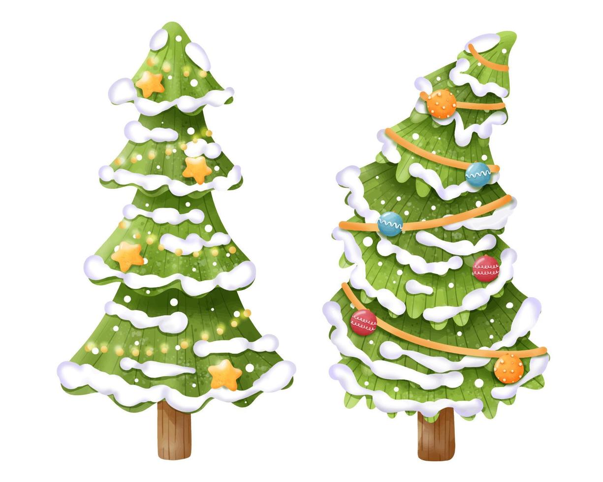 Christmas Trees in Watercolor Illustration vector