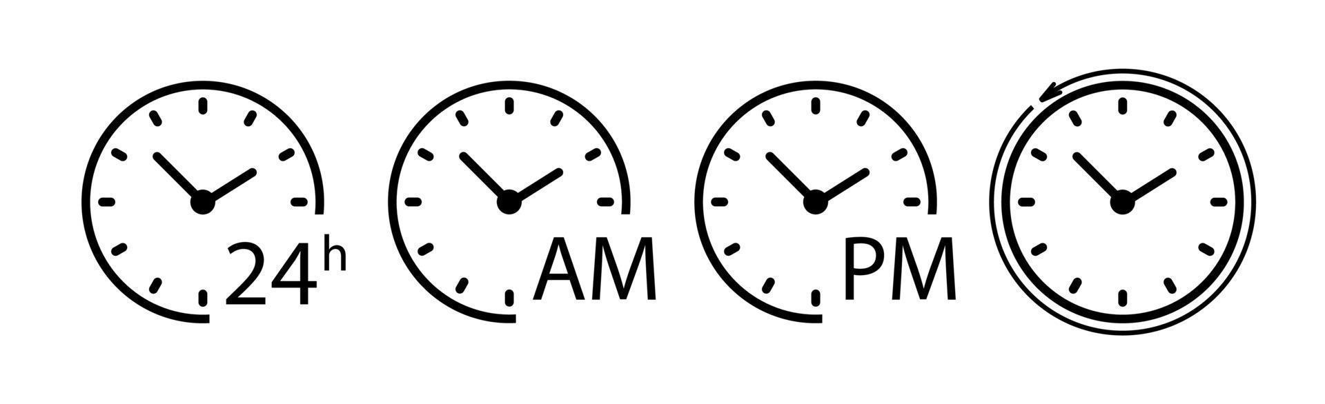 conjunto de iconos de tiempo y reloj redondo, icono de flecha circular - vector