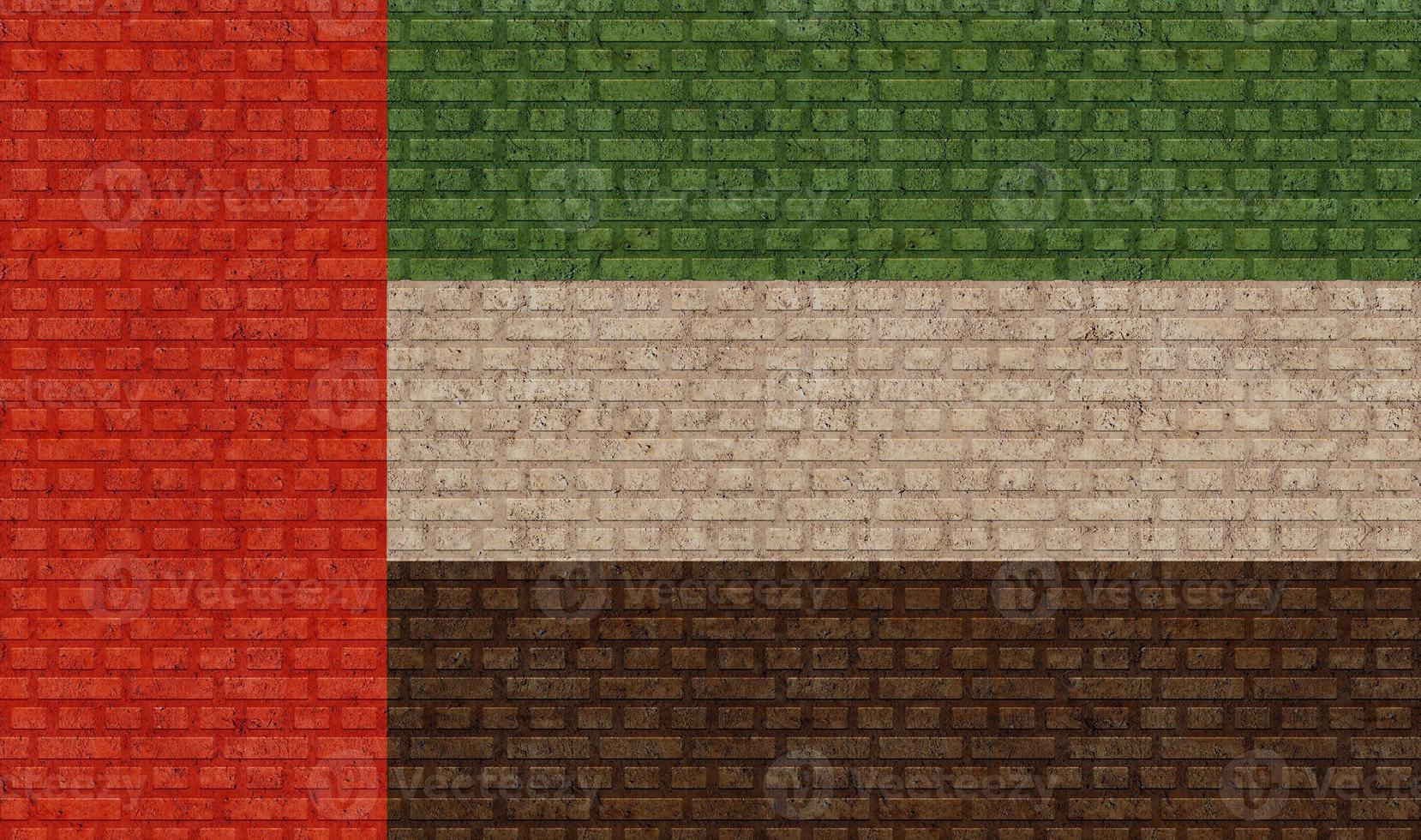 3D Flag of United Arab Emirates on brick wall photo