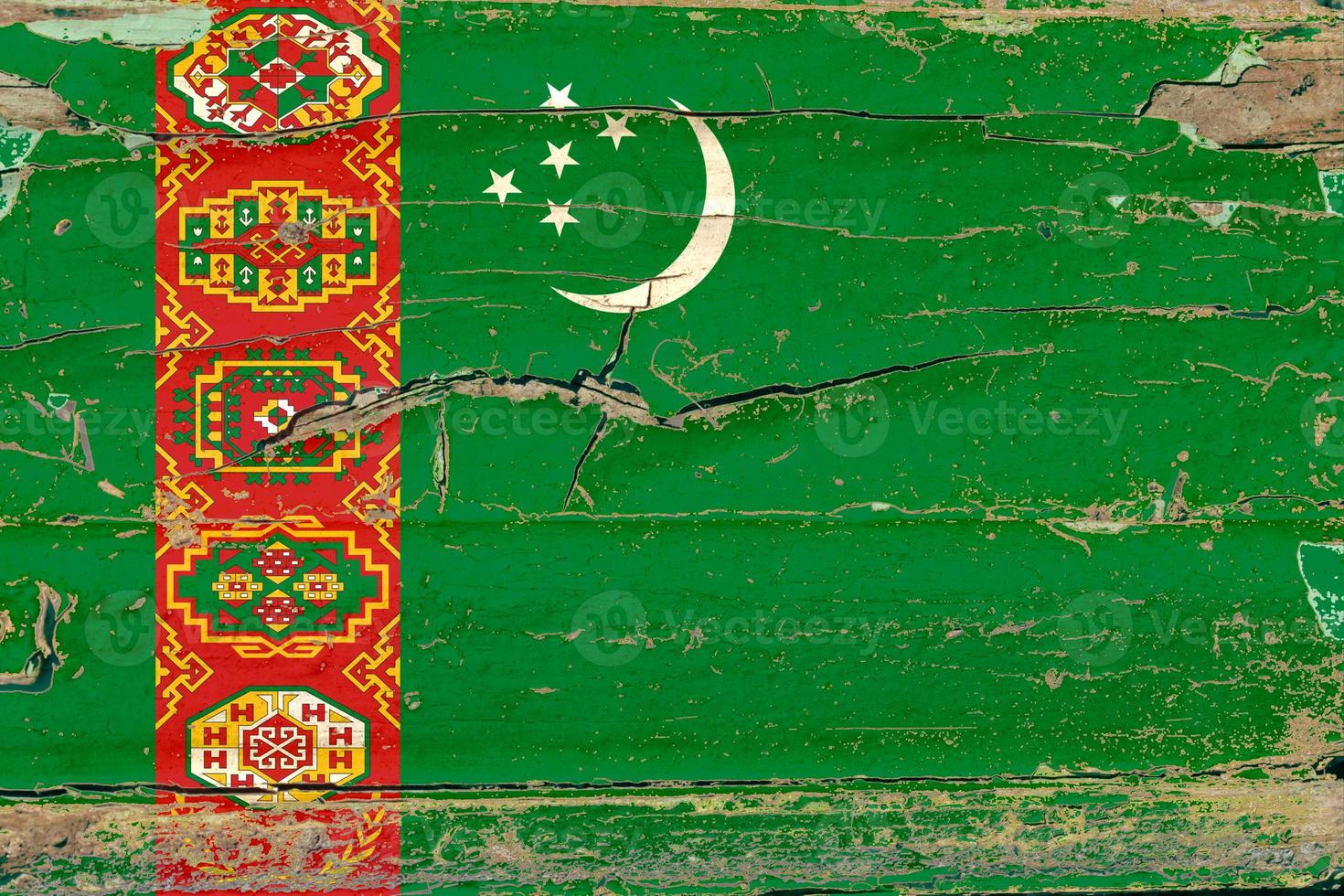 3D Flag of Turkmenistan on wood photo