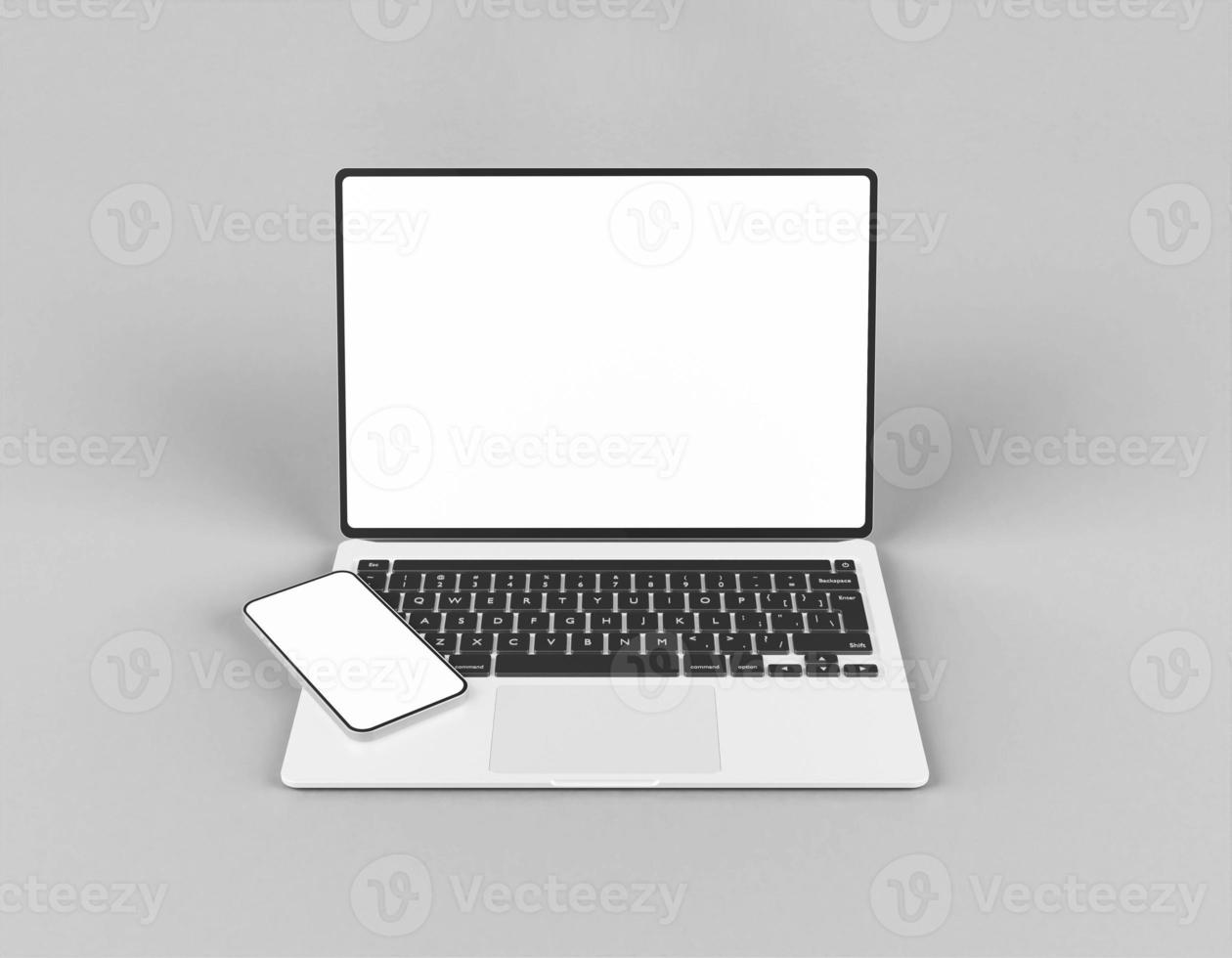 Macbook pro with smartphone website presentation mockup photo