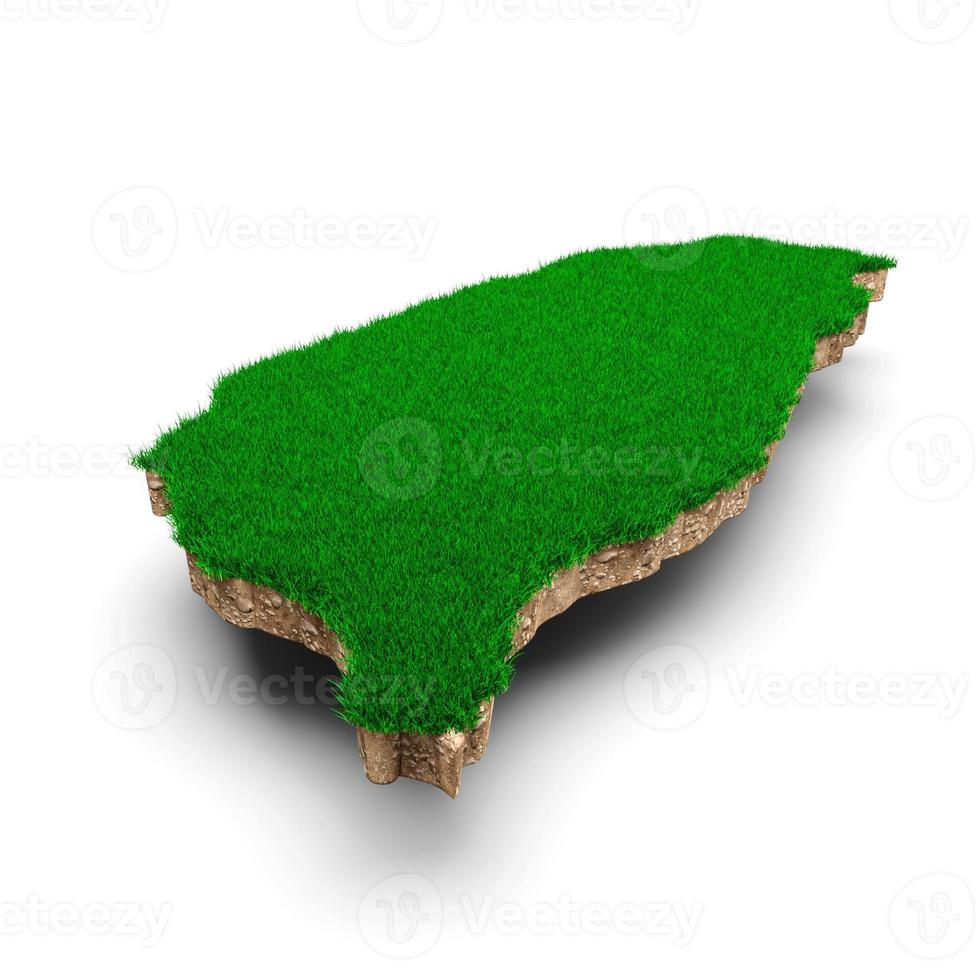 Taiwan Map soil land geology cross section with green grass and Rock ground texture 3d illustration photo