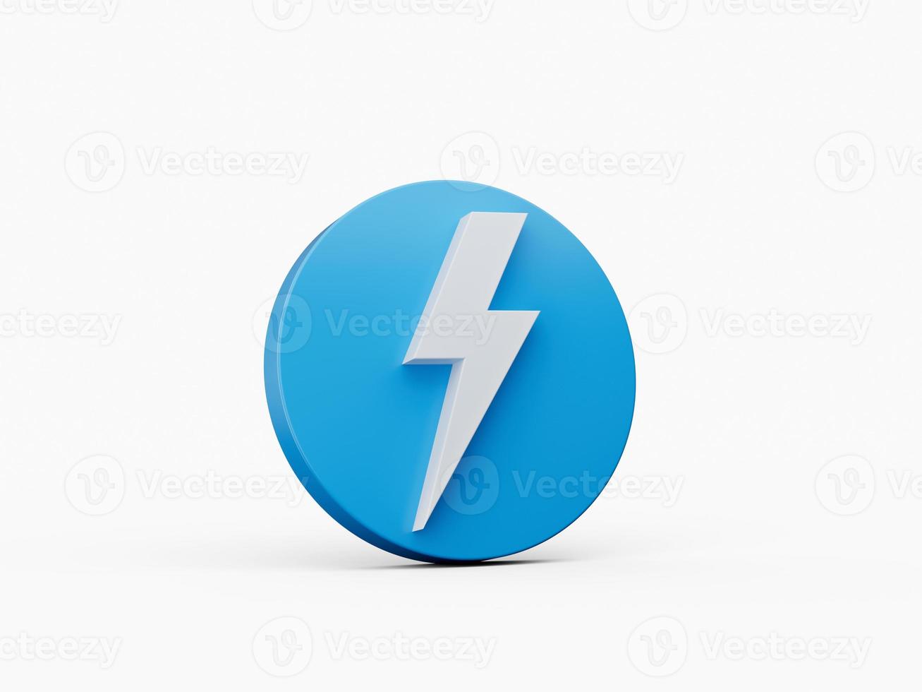 Blue thunderbolt icon 3d isometric isolated on white background. Blue Round shape Web Design Graphic. Notification Icon 3d illustration photo