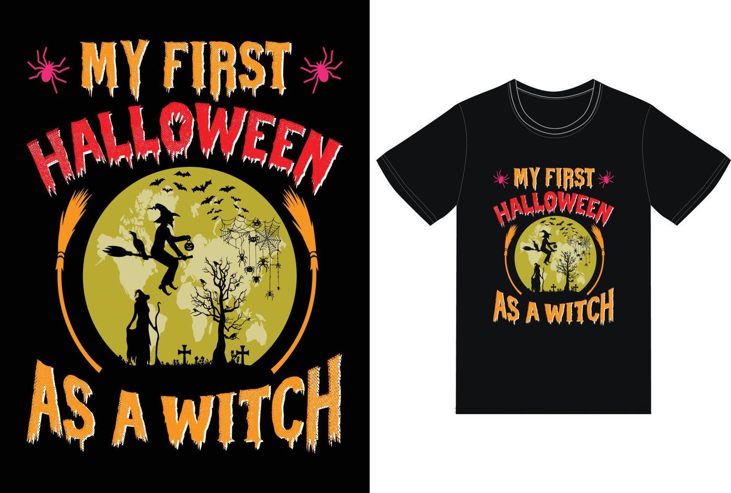 Crazy Halloween Witch T-Shirt Design. vector