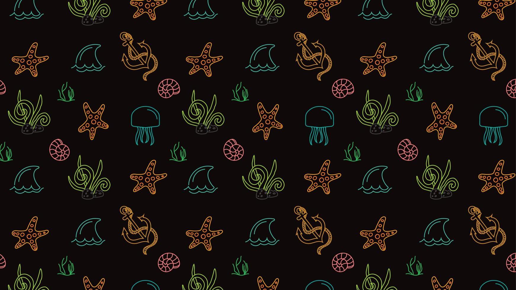 Seamless vector pattern with shells and fish