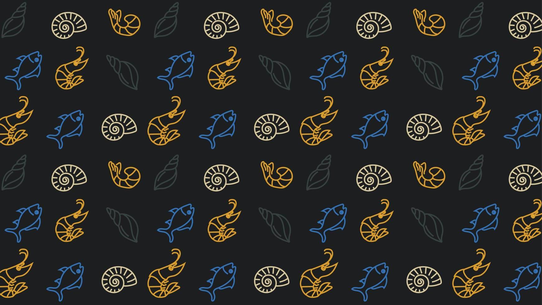 Seamless vector pattern with shells and fish