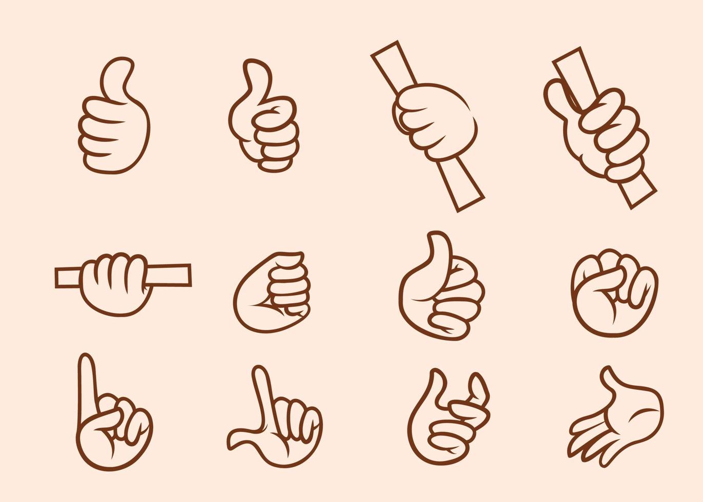 collection of cartoon hands outline with gloves in different poses for mascot vector