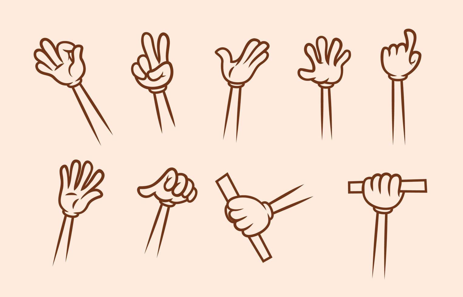 Set of cartoon hands outline in different poses for mascot vector