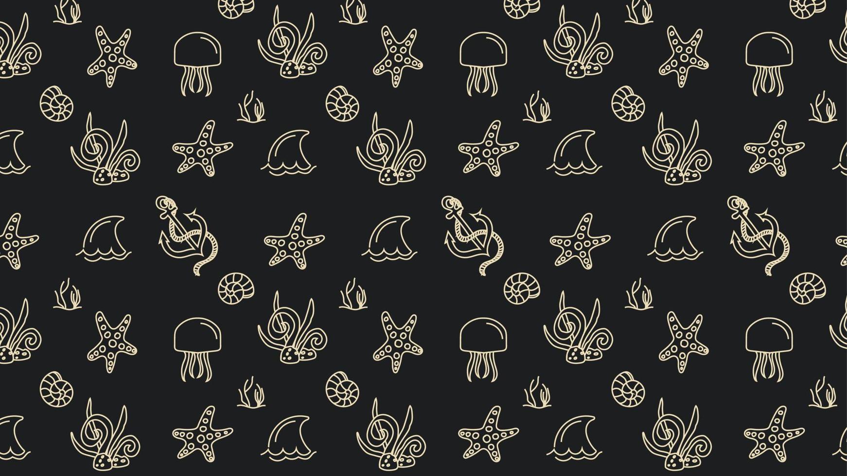 Seamless vector pattern with shells and fish