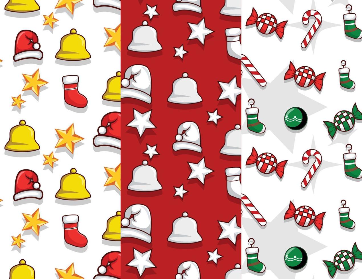 Set of three different christmas pattern collection with elements vector