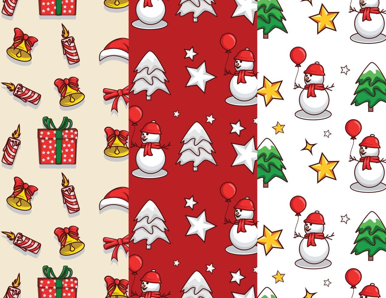 Set of three different christmas pattern collection with elements vector