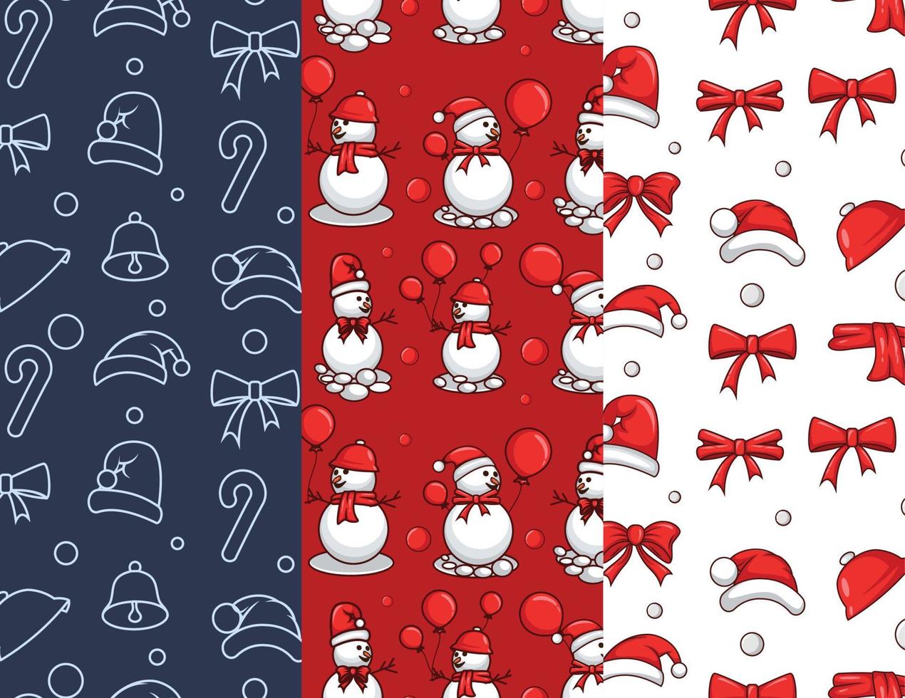 Set of three different christmas pattern collection with elements vector