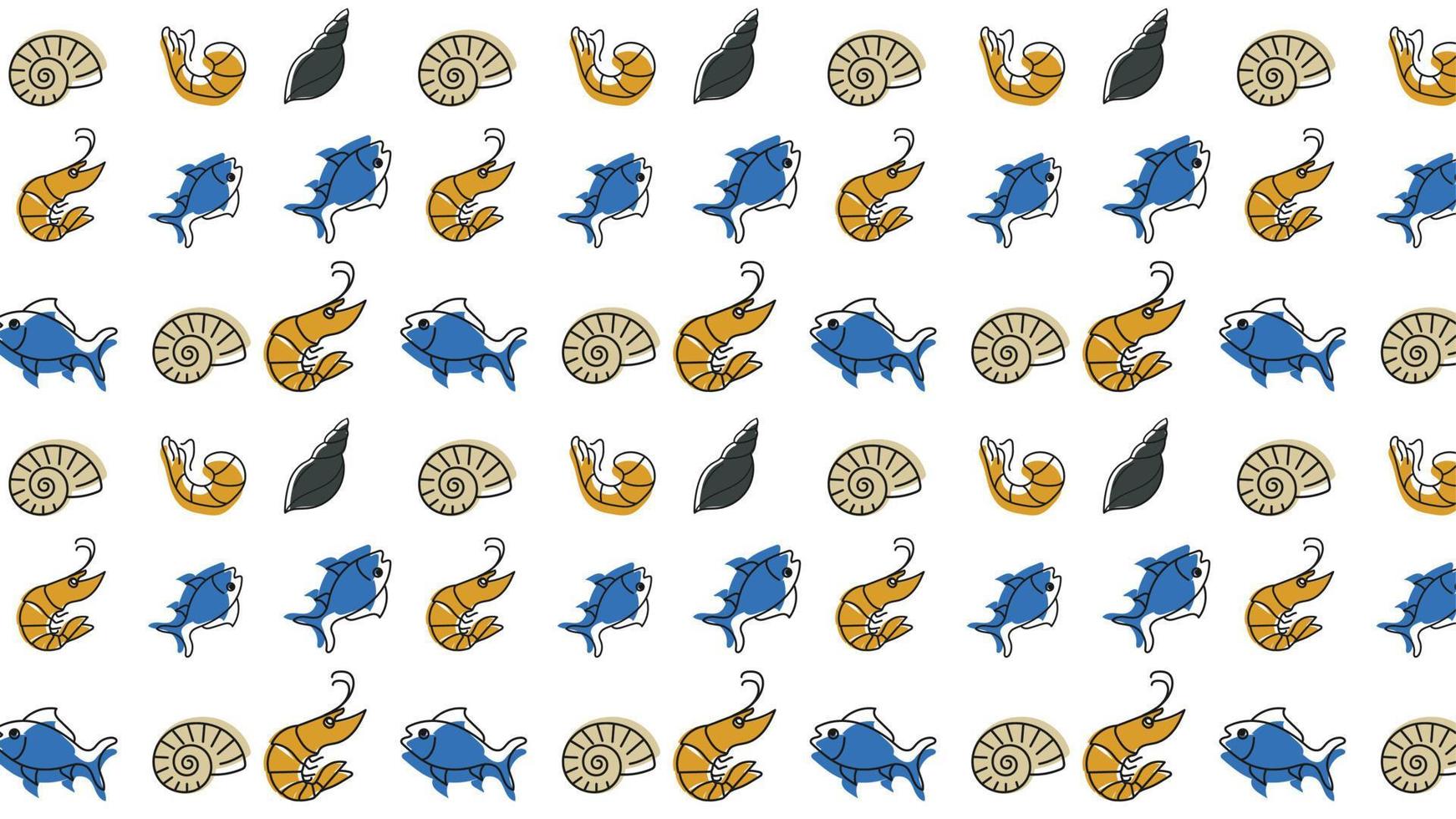 Seamless vector pattern with shells and fish