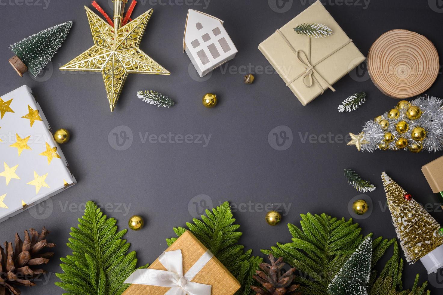 Christmas decorations on black background photo