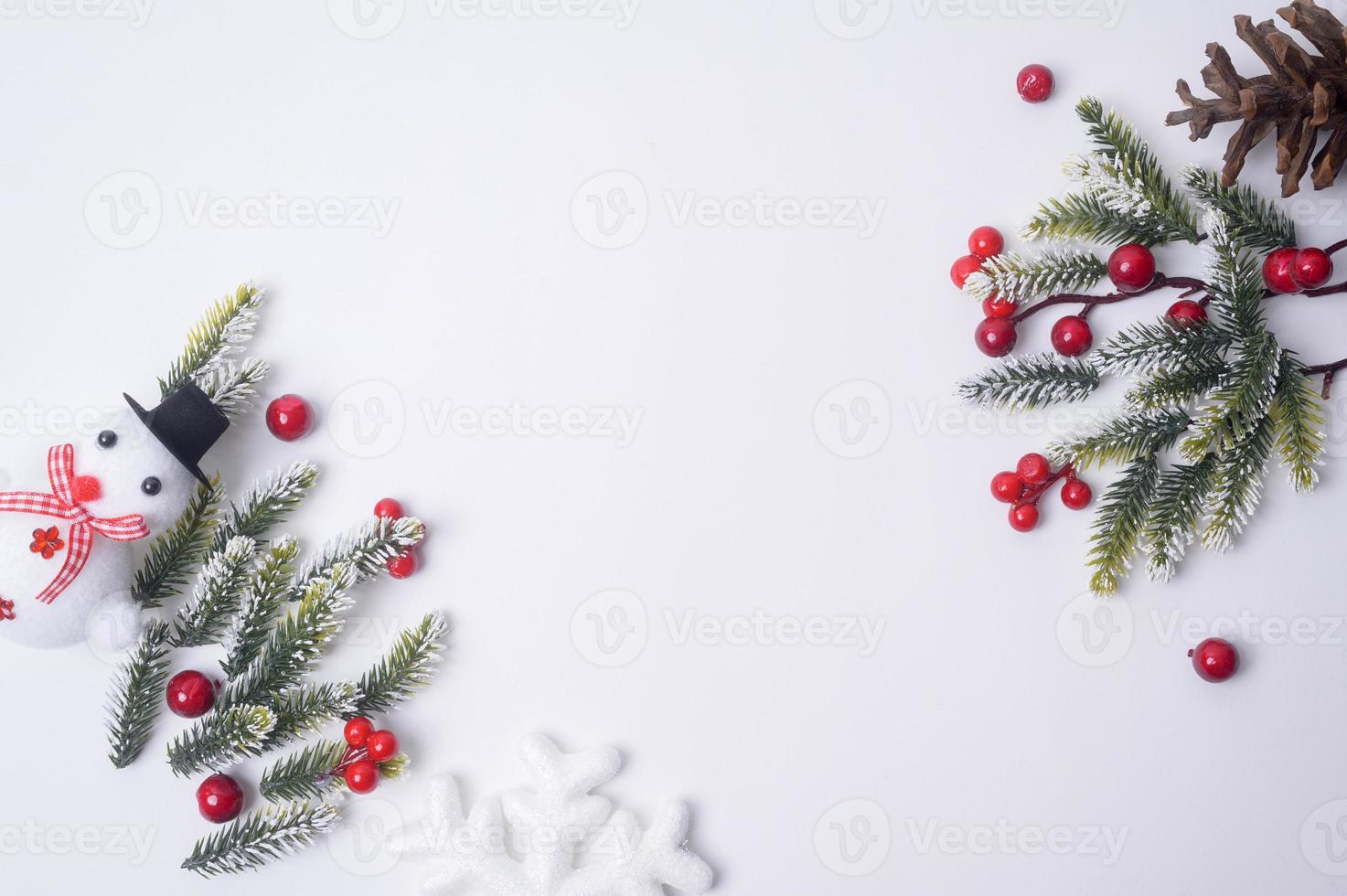 Top view Christmas flat lay  decorations on white background photo